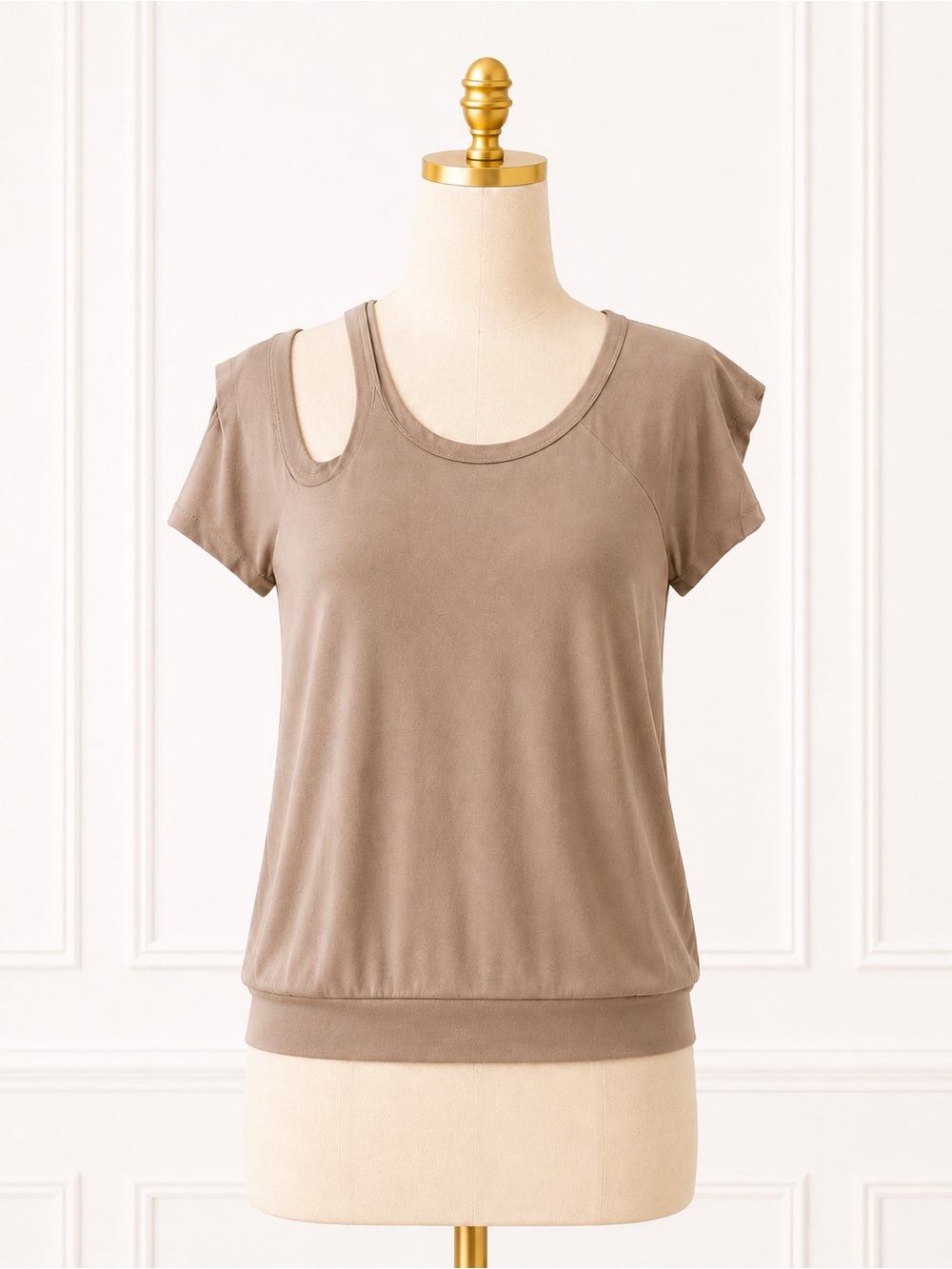 NWT Bobi Los Angeles Java One Shoulder Cut Out Tee Soft Knit Top XS